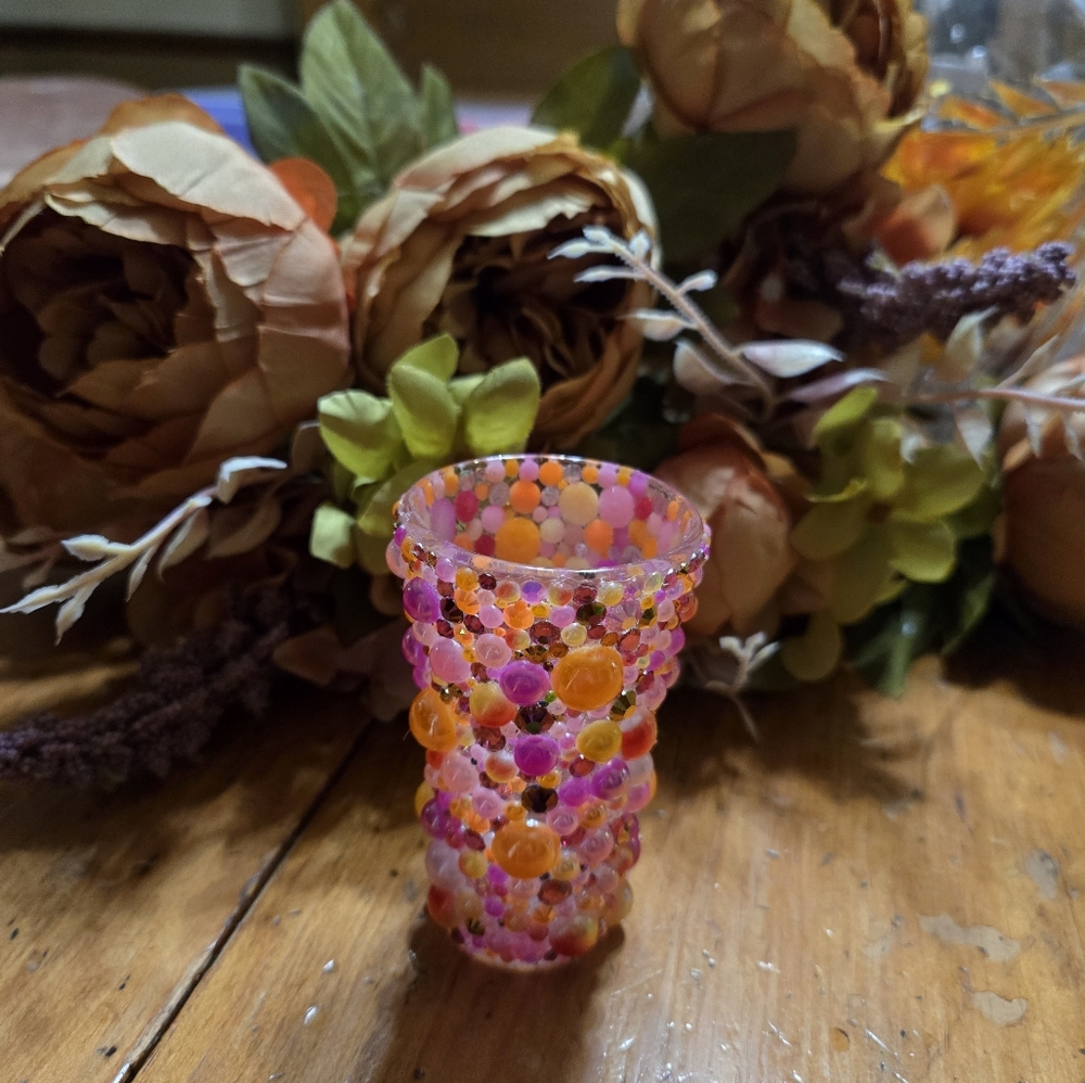 2 oz. Shotglass, Only One on Earth With Pink & Orange Faux Pearls & Rhinestones